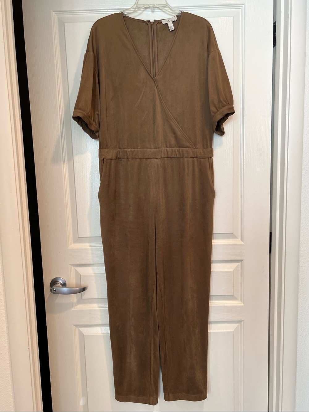 Halston Heritage Taupe Short-Sleeve Jumpsuit